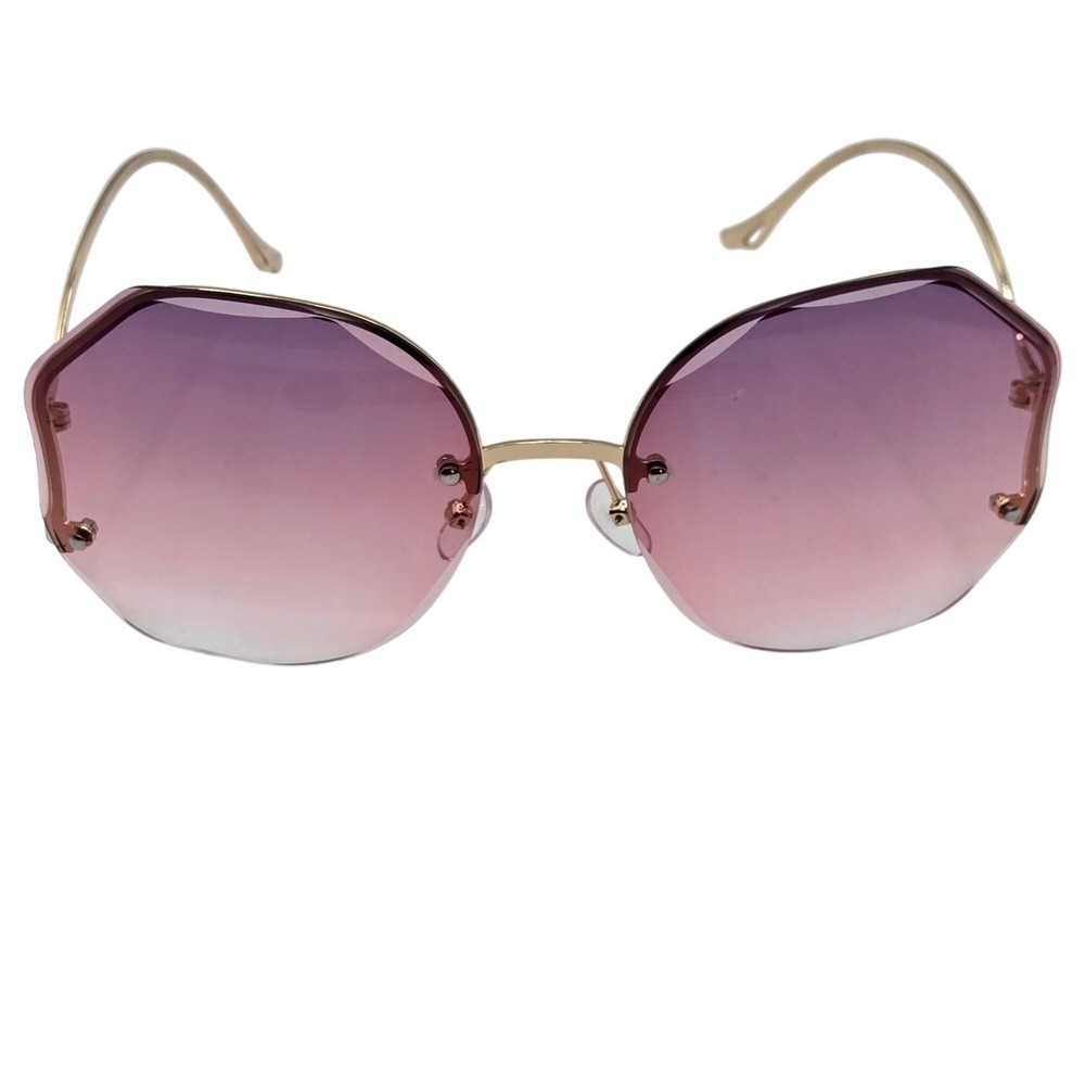 Large Frame Sunglasses Pink Purple Gold‎ Tone Thin Feminine Streetwear